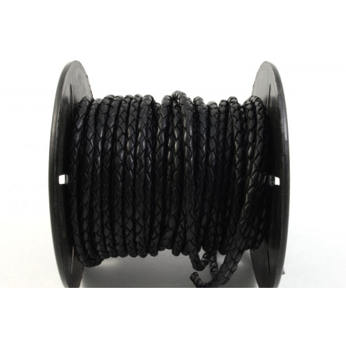 BRAIDED LEATHER CORD 4MM BLACK 